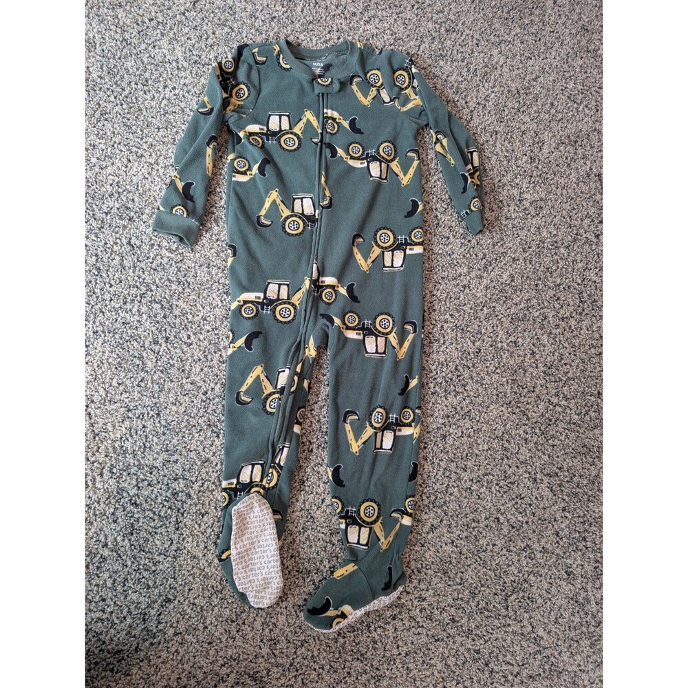 Carter’s 5T Fleece Footie Pajamas Construction Backhoe Tractor Zipper Grip Feet